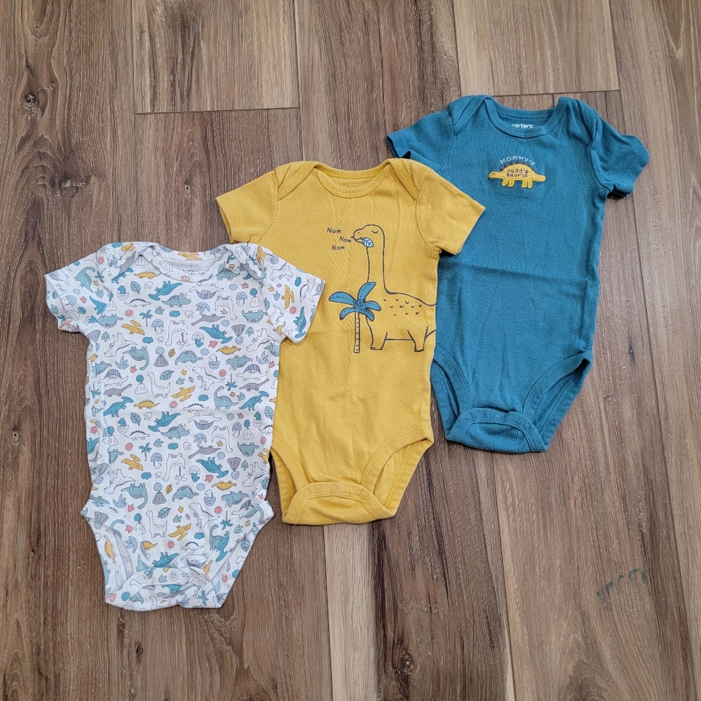 Carter's Dinosaur Print Baby Onesie Set - Yellow, Blue, Multicolor